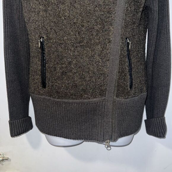 MARGARET O’LEARY Dark Olive Green Knit Sweater Moto Jacket-L - Picture 3 of 8